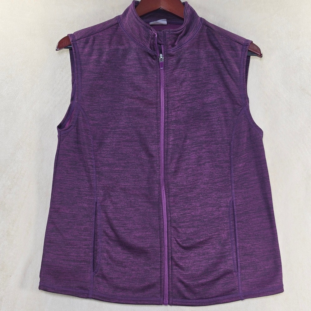 Danskin Now Womens Purple Space Dye Full Zip Athletic Vest Mock Neck Large